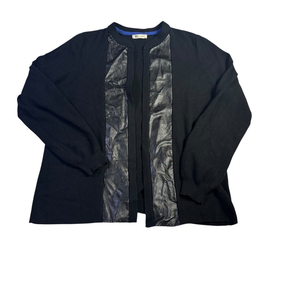 OVLA Women Black‎ Long Sleeve Cardigan Sweater Faux Leather Panel Size M